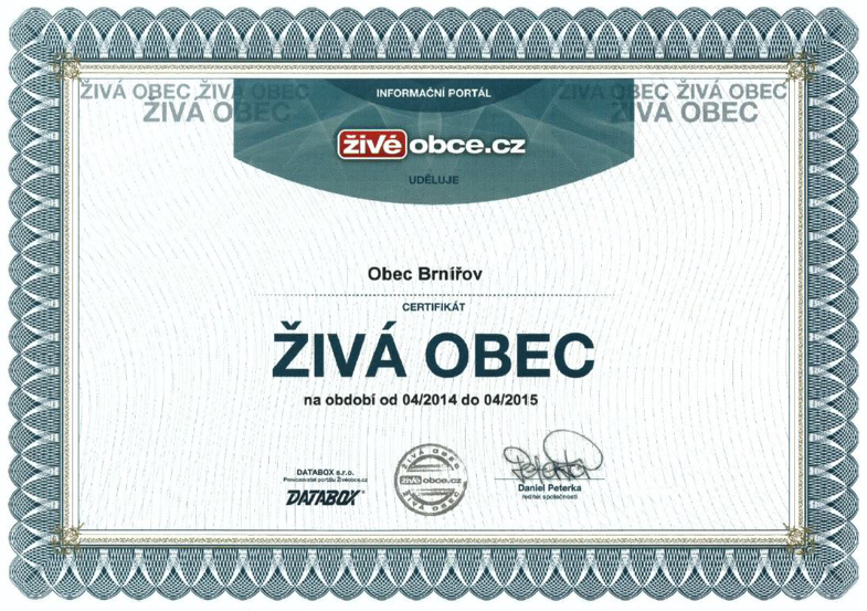 Certifikát ocenění živá obec